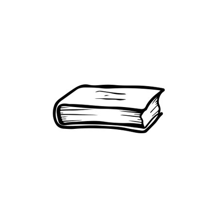 Beautiful realistic vintage closed book on black isolated on white background. Concept of study, reading, leisure, library, book store. Hand drawn vector sketch illustration in doodle engravedのイラスト素材