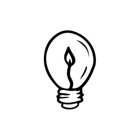 Lamp with leaf growing from it in black isolated on white. Hand drawn vector sketch illustration in doodle line art cartoon style. Concept of idea, dreams, ecology friendly, bio electricityのイラスト素材