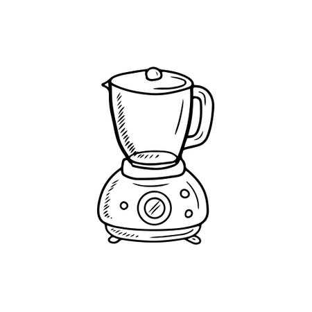 Countertop blender in black isolated on white background. HAnd drawn vector sketch illustration in doodle engraved vintage line art style. Kitchen tools for cooking and grinding productsのイラスト素材