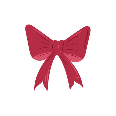 Beautiful red decorative ribbon bow isolated on white background. Hand drawn vector illustration in flat style. Happy Saint Valentines day concept, party decoration, gift, hair clip, holiday icon.のイラスト素材