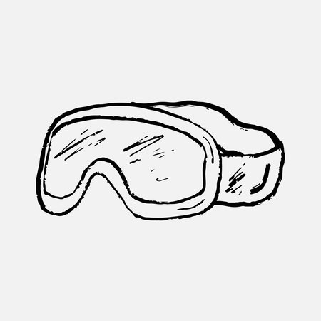 Hand drawn ski goggles with wide lens and strap. Vector sketch illustration in vintage crayon charcoal style. Ideal for winter sports gear or safety visuals, ski equipmentのイラスト素材