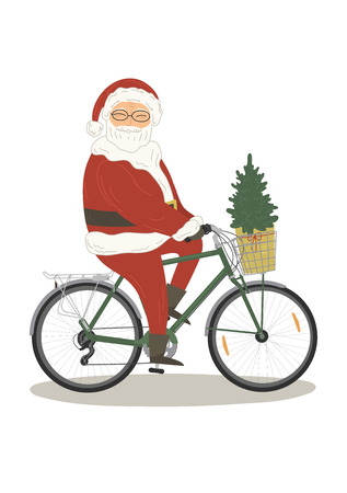 Santa on bike. Cycling Santa Clause on white background. Vector illustration.のイラスト素材