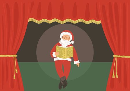 Christmas puppet theatre show. Santa reads Xmas story in the book. のイラスト素材