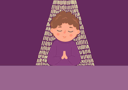 Praying child. Little boy with closed eyes sincerely prays. Religion, Christianity, faith concept.のイラスト素材