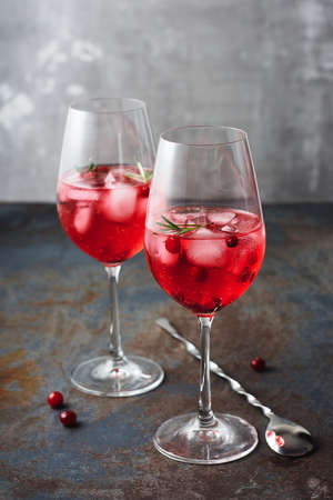 Cranberry rosemary  drink. Two glasses of cold drink.の写真素材