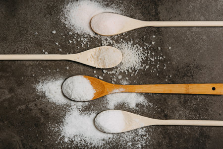 Different types of salt. Sea, himalayan and regular table salt.の写真素材