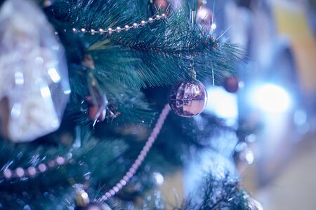 Christmas tree decorated violet close upの写真素材