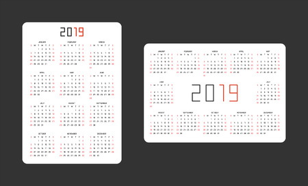 Pocket calendar 2019. vertical and horizontal templateのイラスト素材