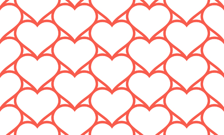 Red hearts seamless pattern, linear design. isolated on white  backgroundのイラスト素材