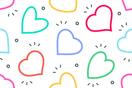 Colorful hearts seamless pattern, linear design. isolated on white background