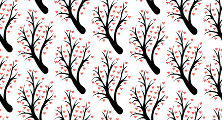 Seamless pattern with Abstract heart tree. Valentine tree with hearts. isolated on white backgroundのイラスト素材