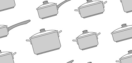 Seamless pattern with pots and pans. isolated on white backgroundのイラスト素材