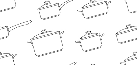Seamless pattern with pots and pans. isolated on white backgroundのイラスト素材