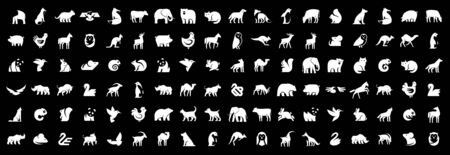 Animals logos collection. Animal logo set. Isolated on Black backgroundのイラスト素材