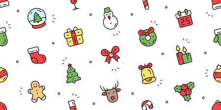 Seamless pattern with Christmas icons. Isolated on White backgroundのイラスト素材