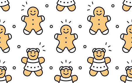 Seamless pattern with gingerbread man and woman Cookies. isolated on White background