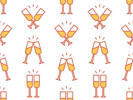 Seamless pattern with champagne glasses. Isolated on White backgroundのイラスト素材