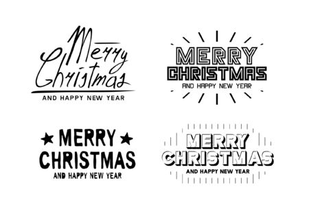 Set of Merry Christmas and Happy New Year text. Isolated on White backgroundのイラスト素材