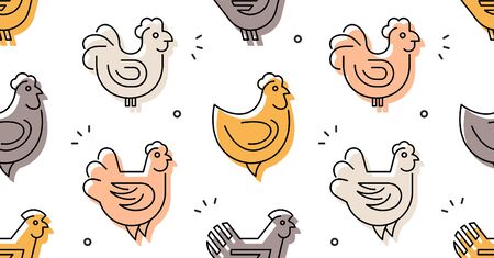 Seamless pattern with Hens, chickens. isolated on white backgroundのイラスト素材