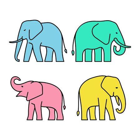Linear Set of colored Elephants icons. Icon design. Template elementsのイラスト素材