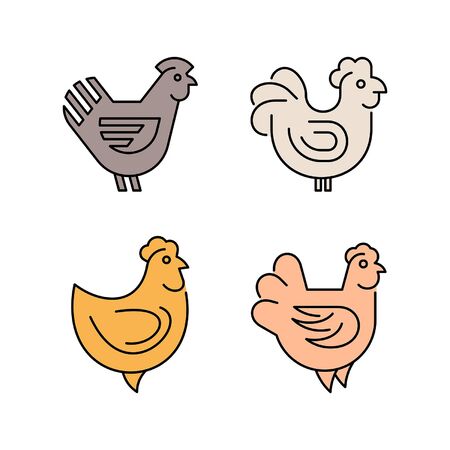 Linear Set of colored Hens, chickens icons. Icon design. Template elementsのイラスト素材