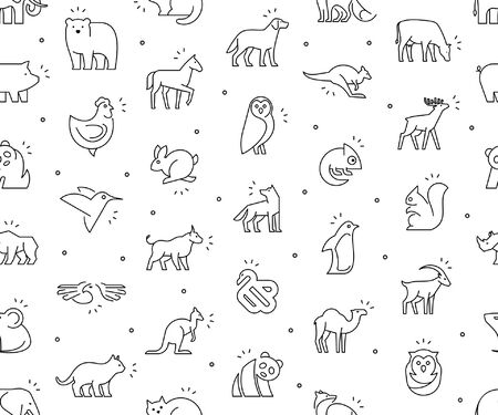 Seamless pattern with Animals icons. Animal icons set. Isolated on White backgroundのイラスト素材