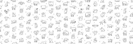 Seamless pattern with Animals icons. Animal icons set. Isolated on White backgroundのイラスト素材