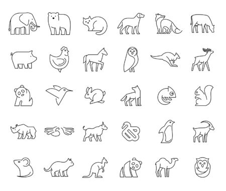 Linear collection of Animal icons. Animal icons set. Isolated on White backgroundのイラスト素材