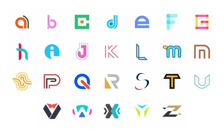 Collection of letter a to z icons. Geometric abstract icons. Abstract font and alphabet. Isolated on White backgroundのイラスト素材