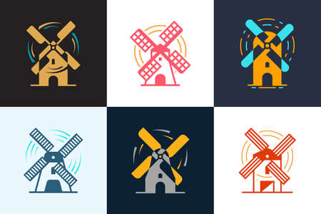 Set of Windmill logo. Icon design. Template elementsのイラスト素材