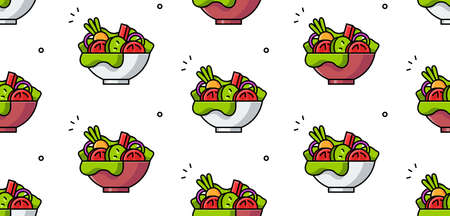 Plate of salad seamless pattern. Vector hand drawn illustrationのイラスト素材