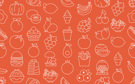 Fruits and Vegetables seamless pattern. Vector hand drawn illustrationのイラスト素材