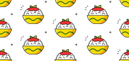 Plate of rice seamless pattern. Vector hand drawn illustration