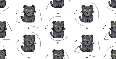 Seamless pattern with panthers. Icon design. Template elements