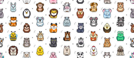 Seamless pattern with Animals icons. Animal icons set. Icon design. Template elementsのイラスト素材
