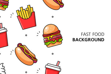 Fast Food background. Icon design. Template elements. isolated on white backgroundのイラスト素材
