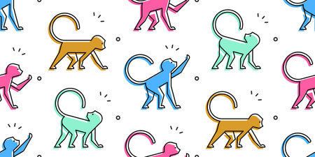 Seamless pattern with Monkeys. isolated on white backgroundのイラスト素材