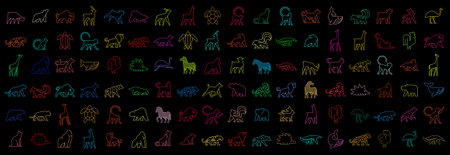 Animals logos collection. Animal logo set. Isolated on Black backgroundのイラスト素材