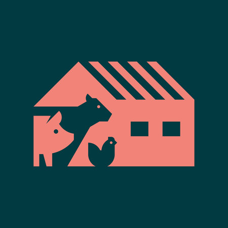 Farm animals logo cow, pig and chicken. Icon design. Template elementsのイラスト素材