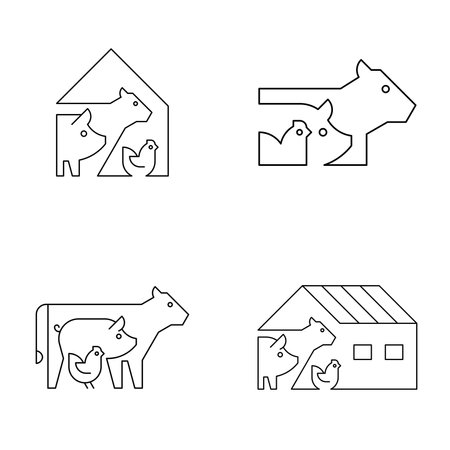Set of Farm animals logo cow, pig and chicken. Icon design. Template elementsのイラスト素材