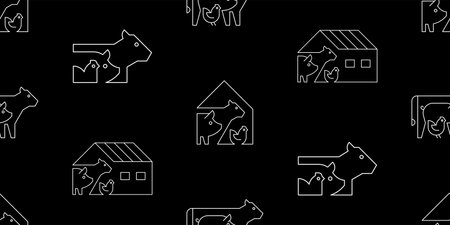 Seamless pattern with Farm animals logo cow, pig and chicken. isolated on white backgroundのイラスト素材