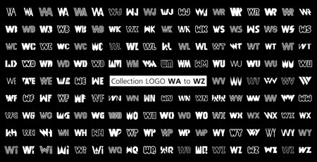 Collection LOGO WA to WZ. Abstract logos mega collection with letters. Geometrical abstract logosのイラスト素材