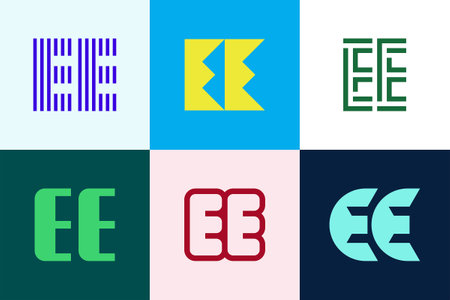 Set of letter EE logos. Abstract logos collection with letters. Geometrical abstract logosのイラスト素材