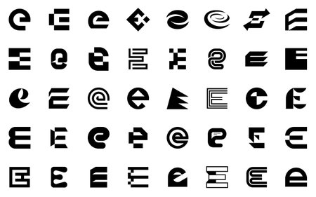 Abstract logos collection with letter E. Geometric abstract logos. Icon designのイラスト素材