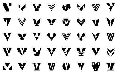 Abstract logos collection with letter V. Geometric abstract logos. Icon designのイラスト素材