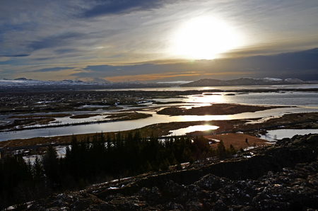 Thingvellir, a site of historical and cultural national park in southwestern Iceland, boundary between the North American tectonic plate and the Eurasianの写真素材