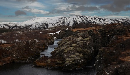 Thingvellir, a site of historical and cultural national park in southwestern Iceland, boundary between the North American tectonic plate and the Eurasianの写真素材