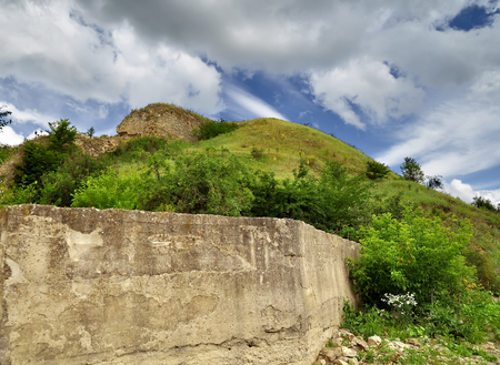 Ukraine, Hotinskaya fortress in Khotyn city of Chernivtsi region under the blue sky on the banks of the Dniester River on May 3, 2015のeditorial素材