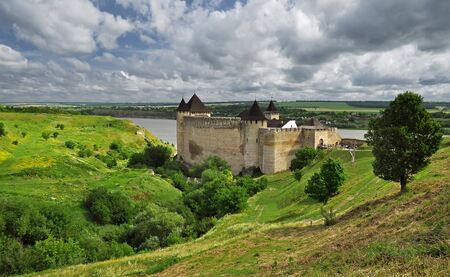 Ukraine, Hotinskaya fortress in Khotyn city of Chernivtsi region under the blue sky on May 3, 2015のeditorial素材