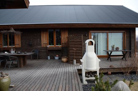 A traditional Icelandic interrier made of natural materials in the wild. Houseのeditorial素材